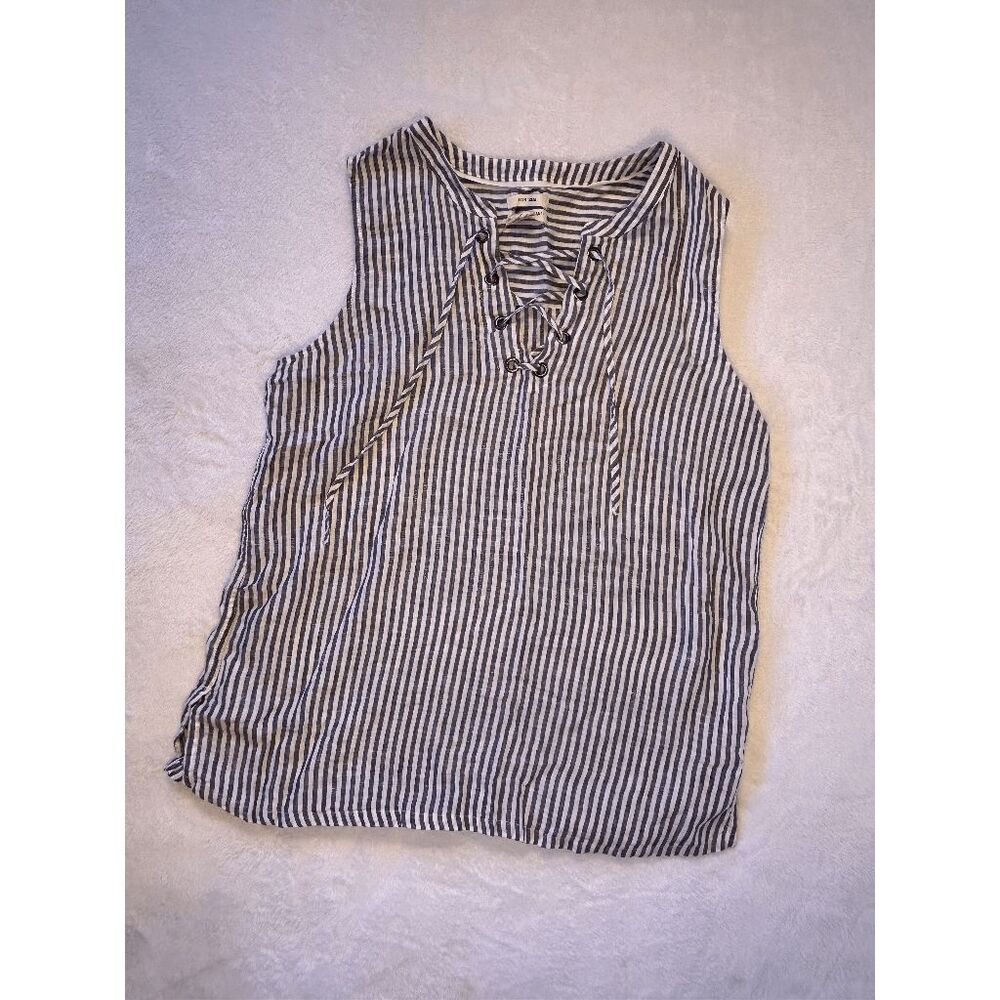 Christian Siriano 100% Linen Sleeveless Tank Top Blue/White Stripe Sailor Size L